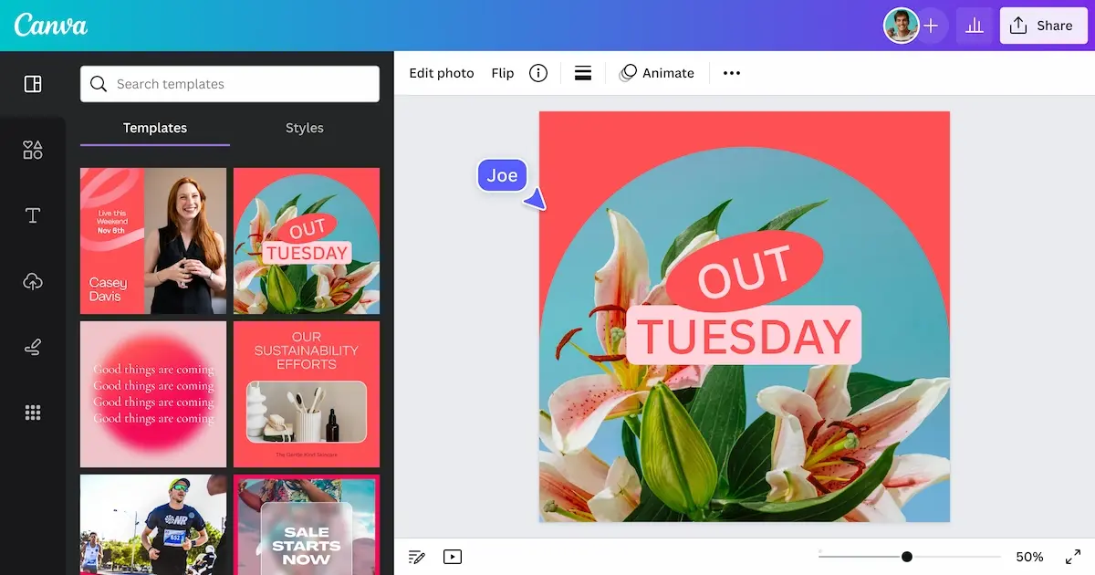 Canva templates example layout app interface