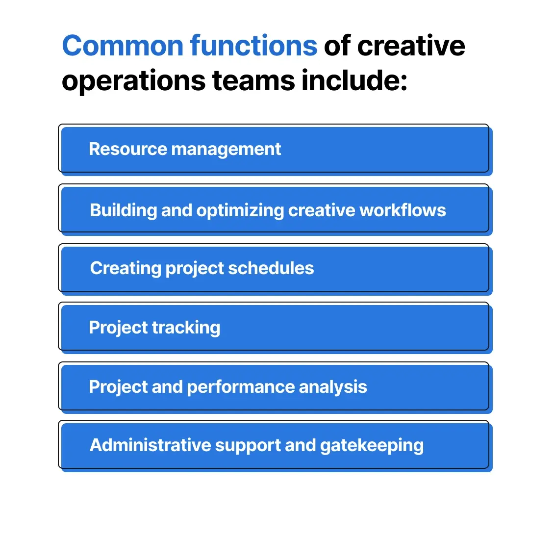 Common functions of creative operations teams list