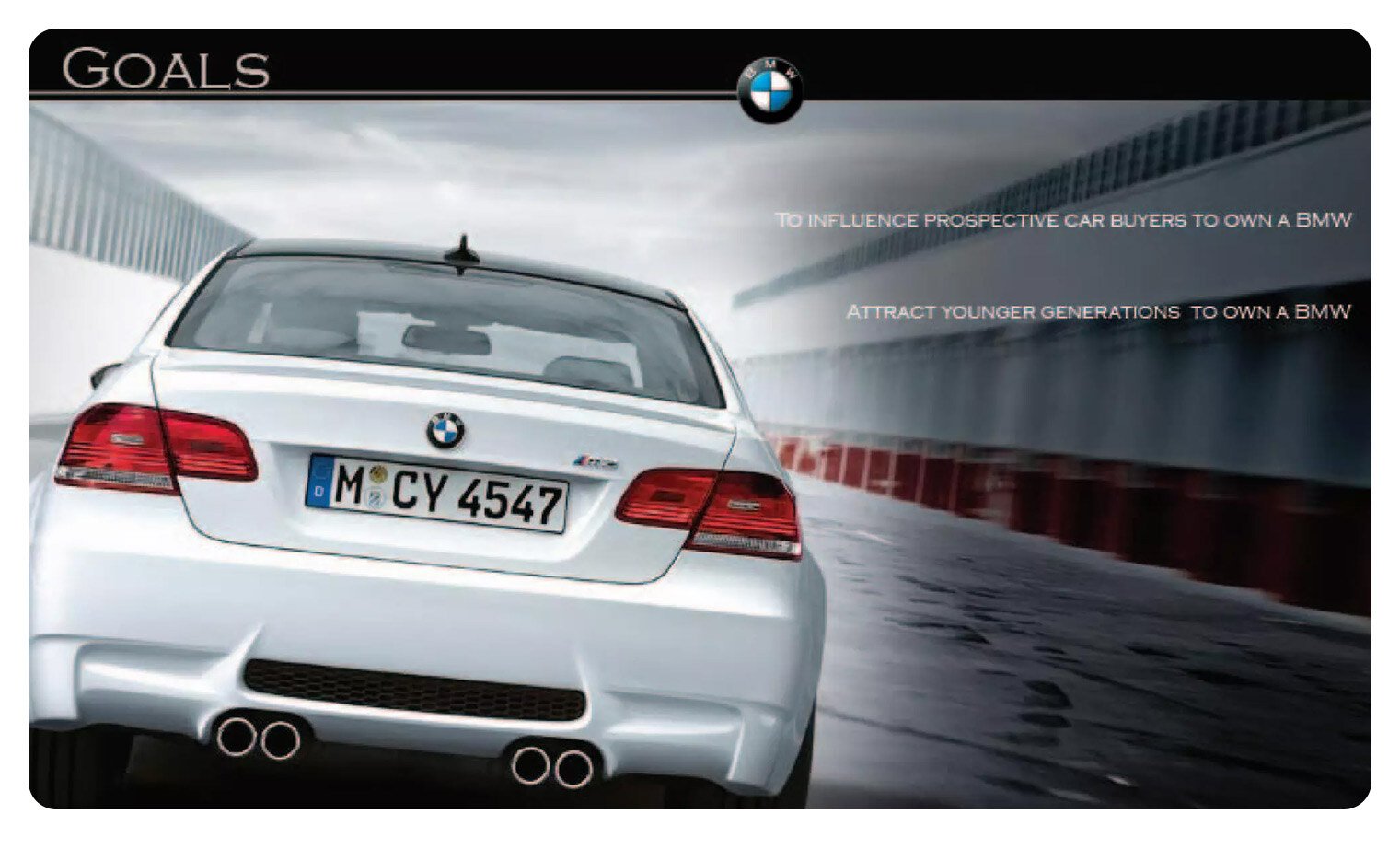 Company BMW brand brief goals slide