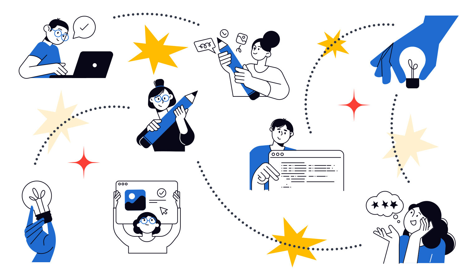 Feedback route represented with different stakeholders of the creative content creation process