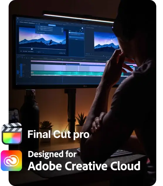 Final cut pro and adobe creative cloud icons on the image of video producer creating a video