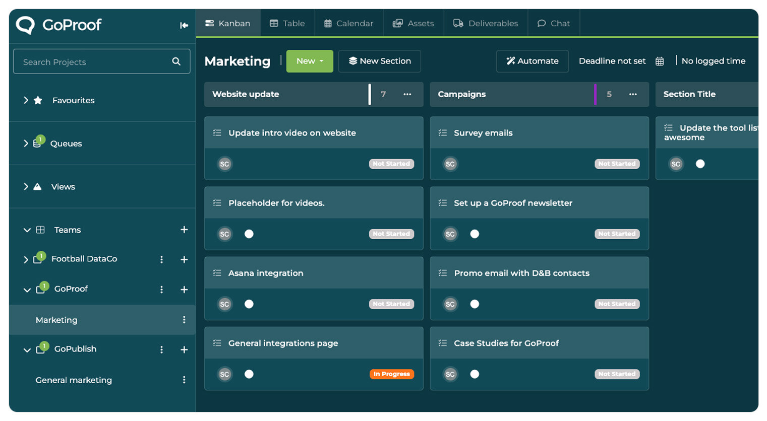 GoProof Marketing board columns view