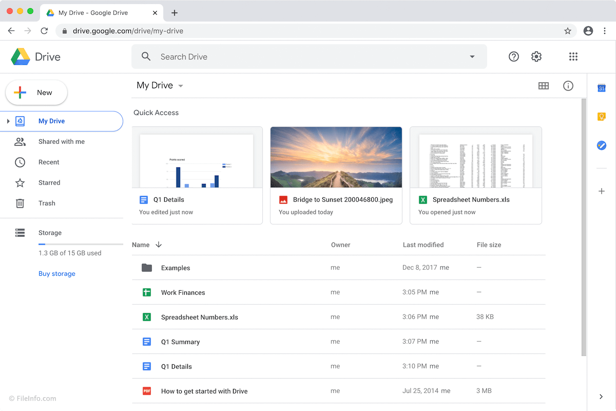 Google drive files and folders list display in a company workspace