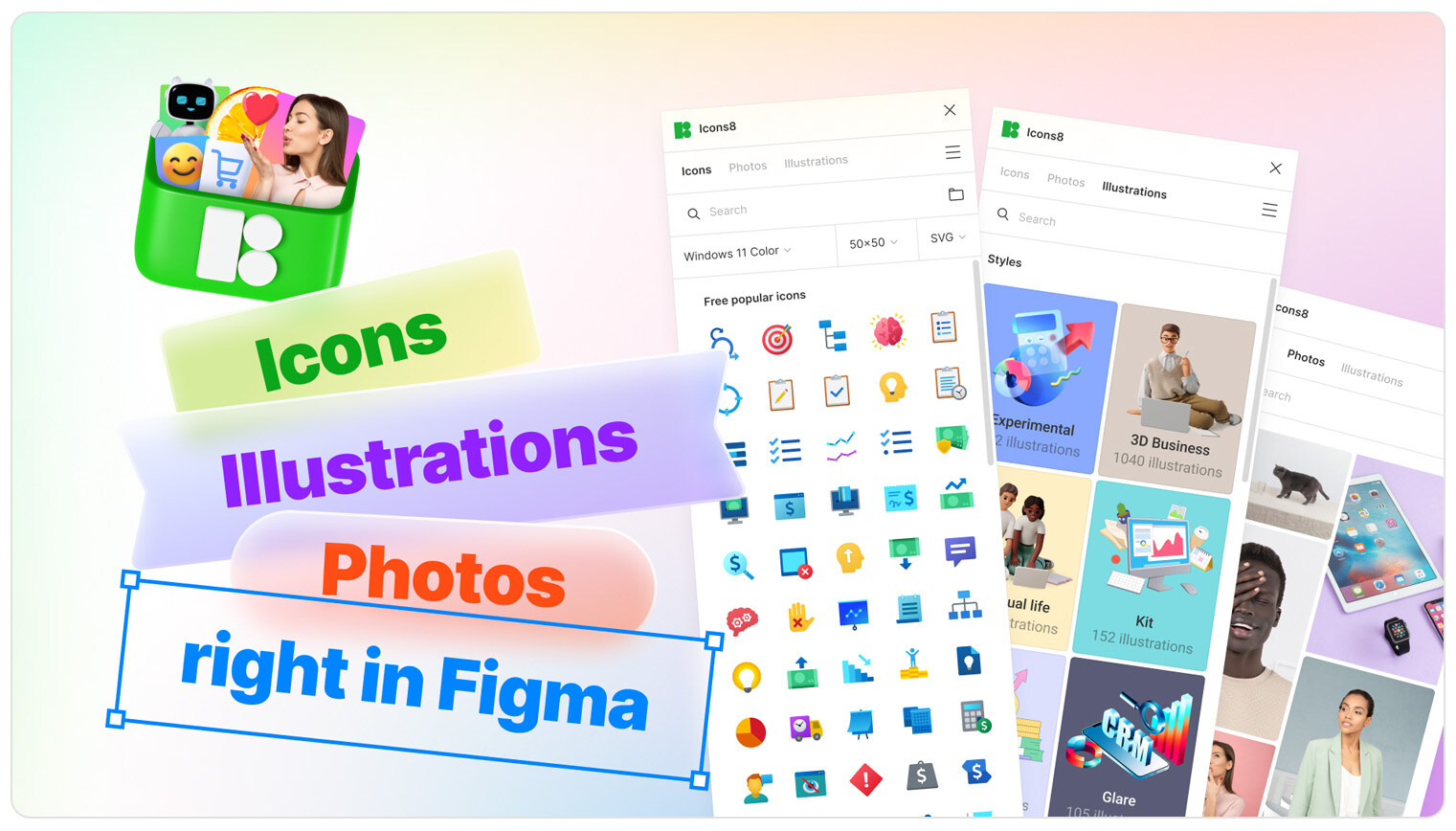 Icons8 Figma plugin, a library of graphics to add to UX and UI designs