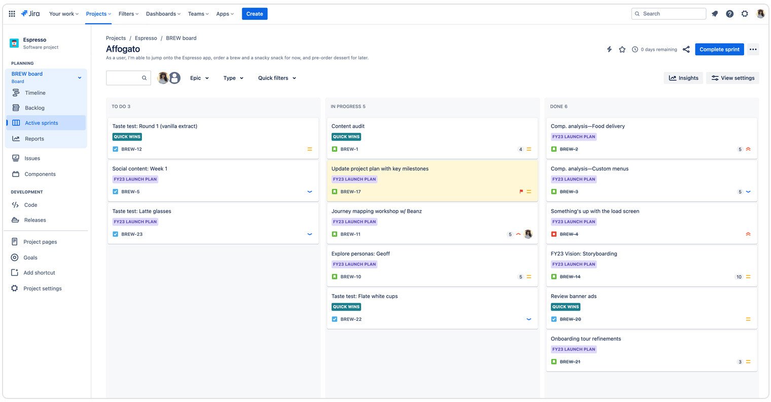 Jira main user dashboard with tasks assigned kanban view