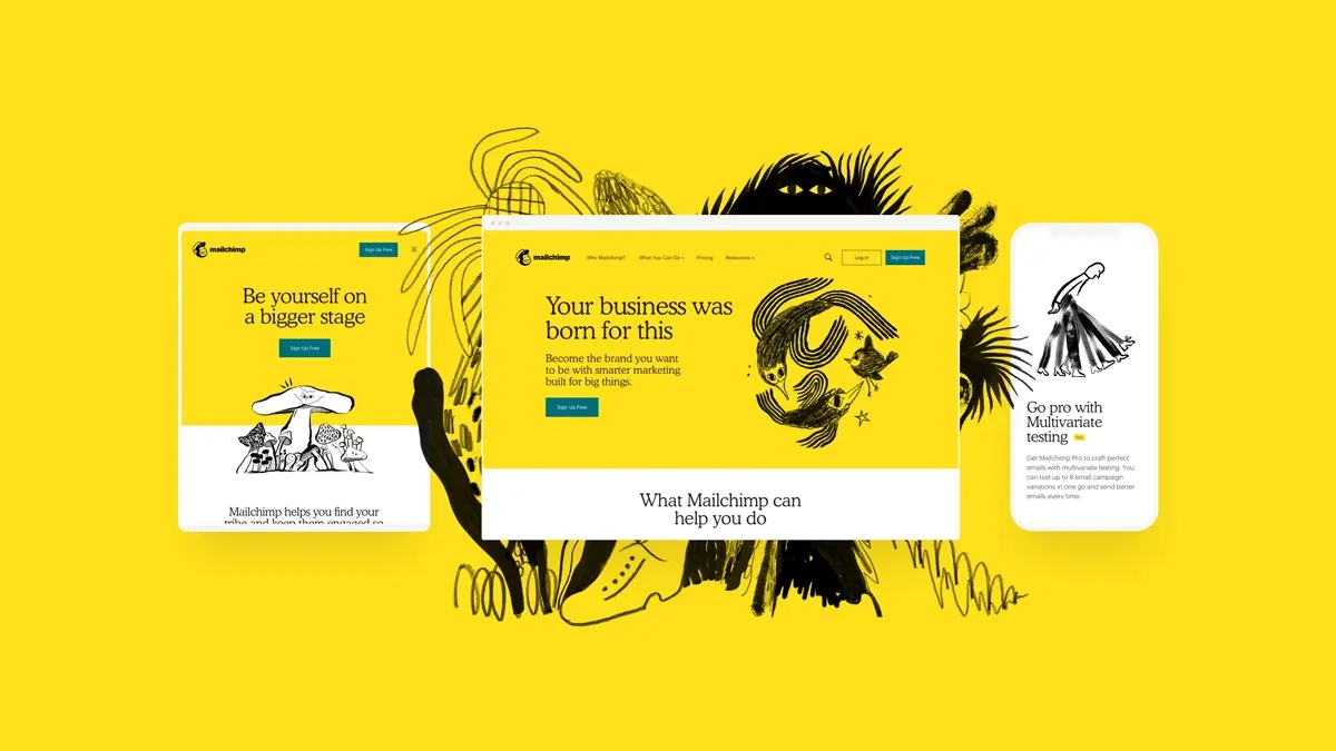 Mailchimp user interface desktop and mobiel views with website