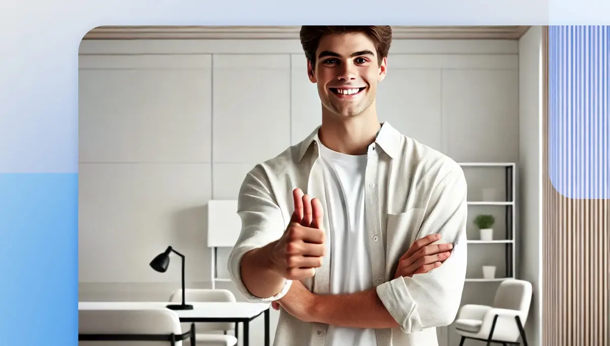 Man showing few thumbs up because he is artificially generated person