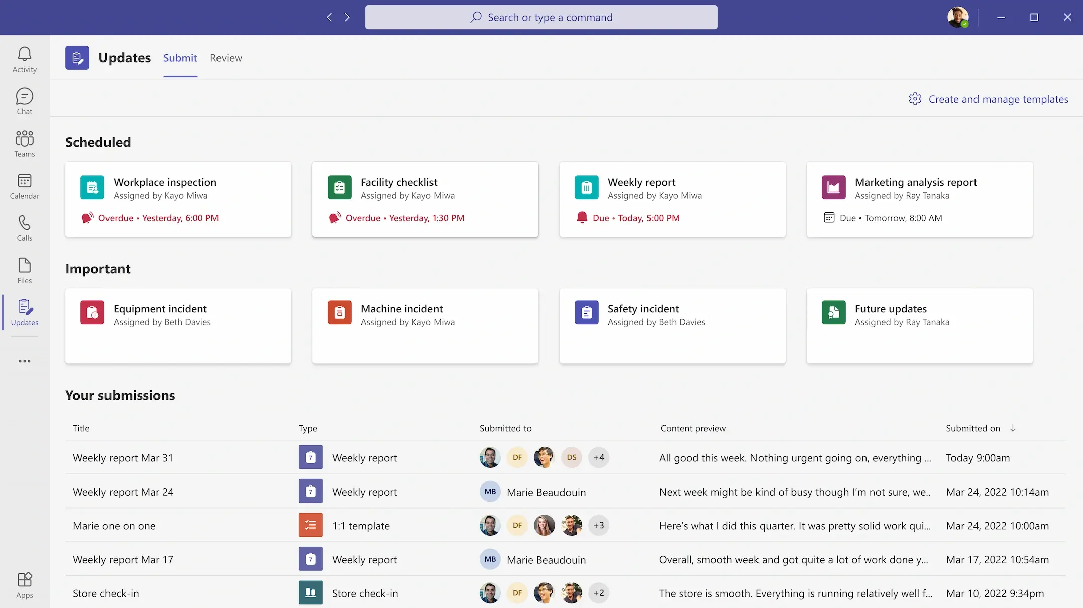 Microsoft Teams display panel presenting scheduled meetins and other details