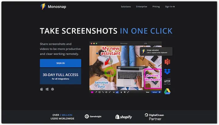 Online proofing annotation tool for taking screenshot monosnap landing page