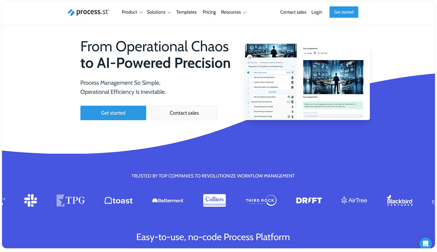 Process Street landing page header - from operational chaos to AI-powered precision