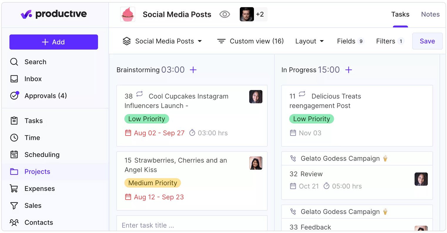 Productive project management tool for agencies kanban columns layout