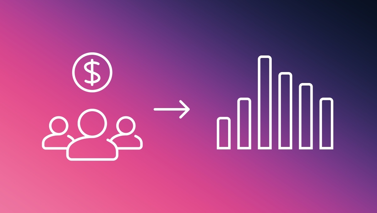 Symbolic picture of a team with dollar sign above it with a chart