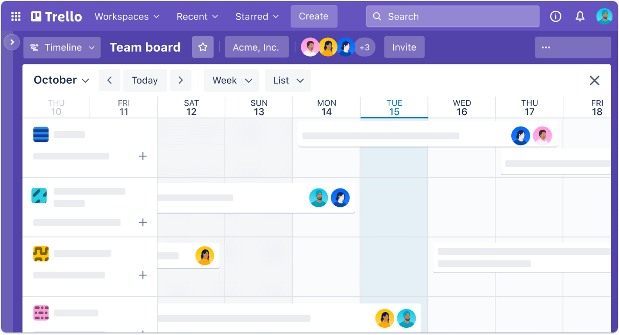 Trello calendar app interface with list of tasks and collaborators