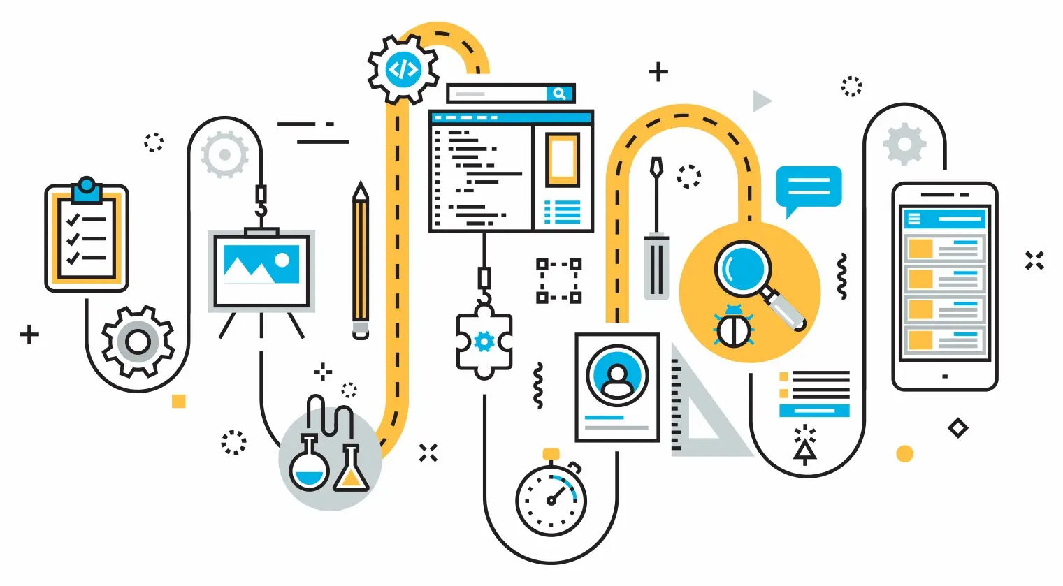 Workflow and approval process visualized with various devices and methods along the way