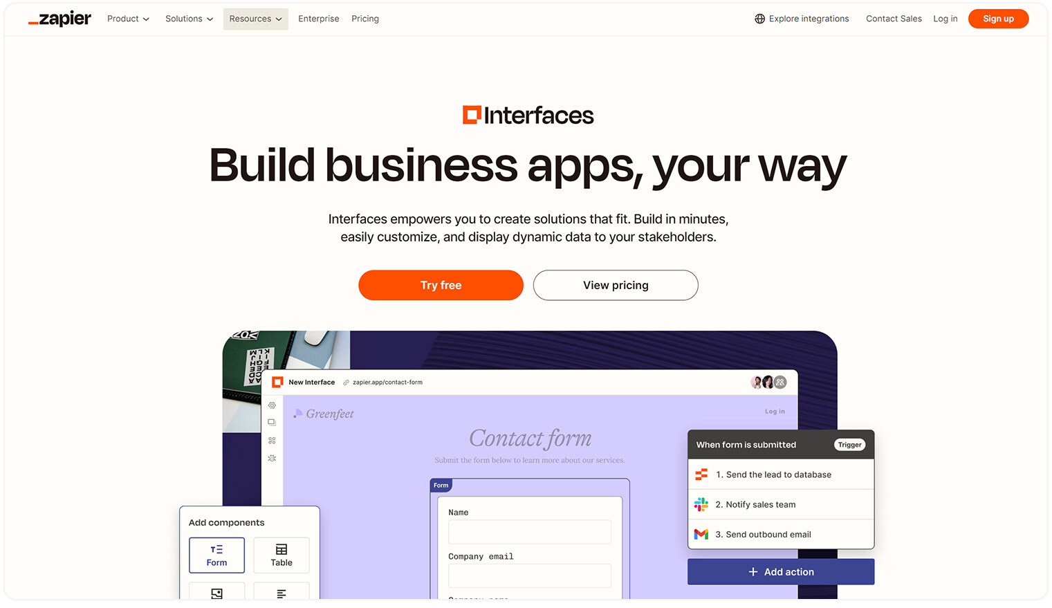 Zapier interfaces landing page header with title and buttons