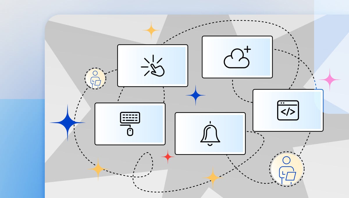 Workflow management software icons connected with each other to represent marketing workflow